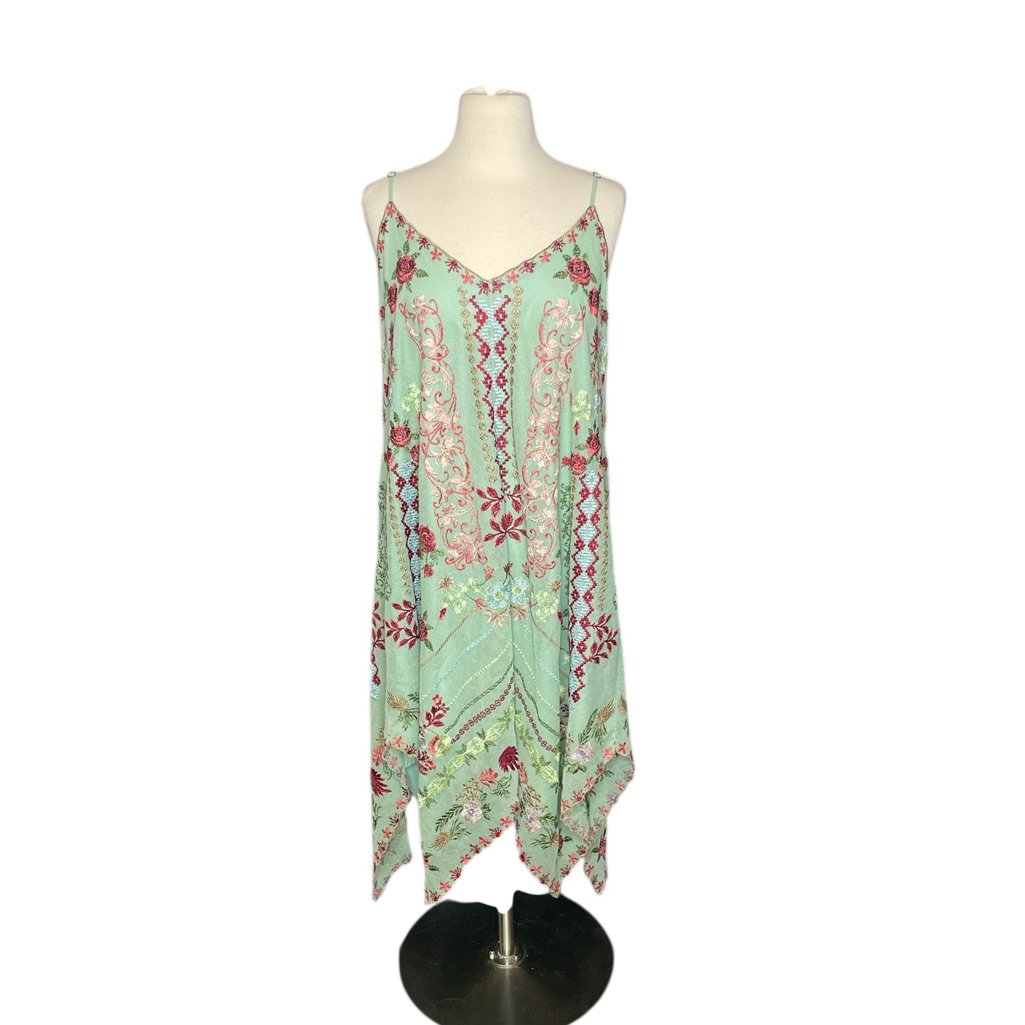 Tolani Green Pink Asymmetrical Sundress Resort Wear